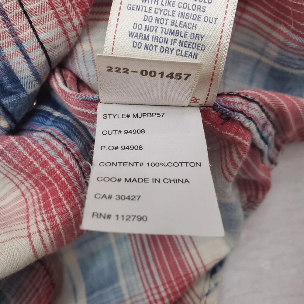 True Religion Shirt Men Large Red White Blue Plaid Western Pearl Snap Y2K Cowboy